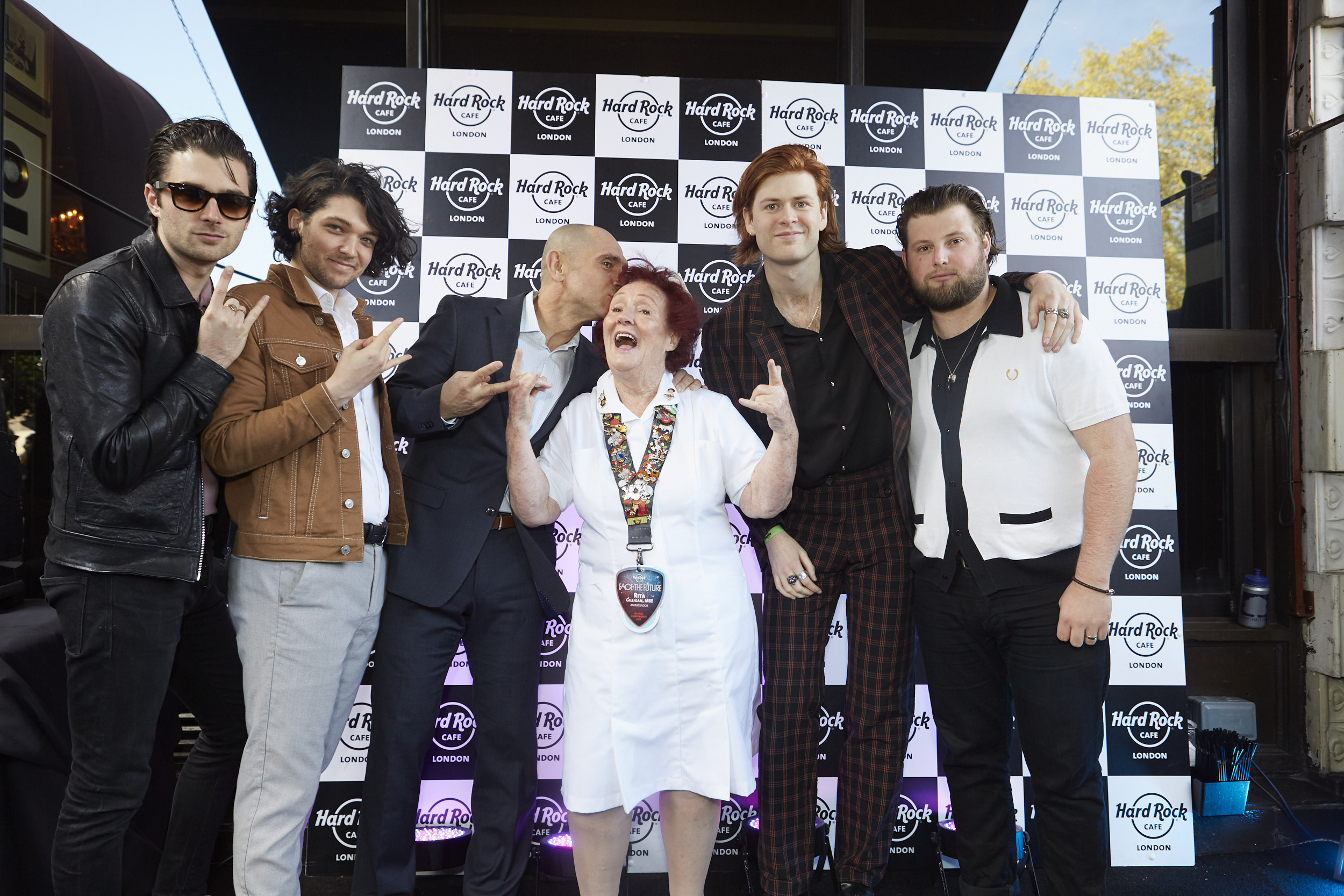 The Amazon's pictured on the red carpet with Rita Gilligan MBE, the longest serving waitress at Hard Rock Cafe since 1971, and Antonio Bautista, Senior Vice President of Company Cafe Operations